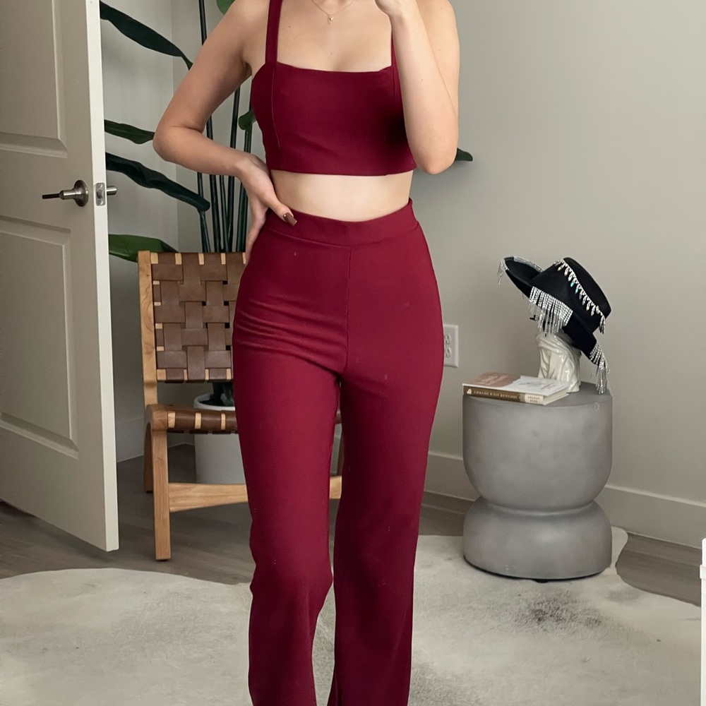 Maroon 2 piece crop top and pant set